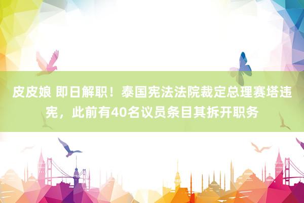 皮皮娘 即日解职！泰国宪法法院裁定总理赛塔违宪，此前有40名议员条目其拆开职务