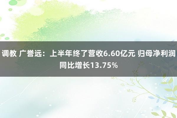 调教 广誉远：上半年终了营收6.60亿元 归母净利润同比增长13.75%